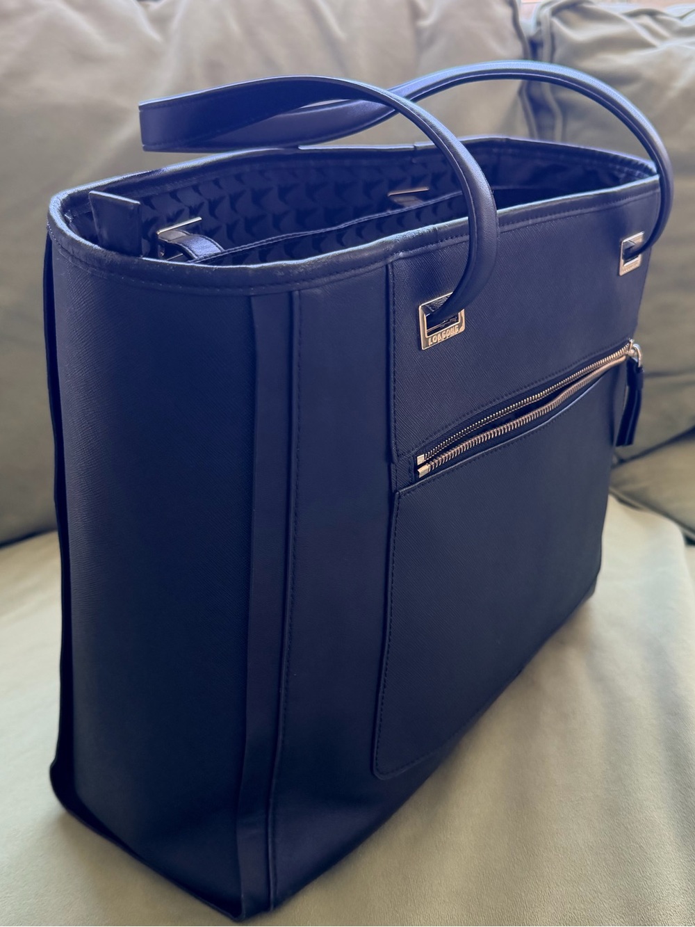 LO & Sons Black Seville Nappa and Saffino Leather Laptop Bag with Gold Hardware